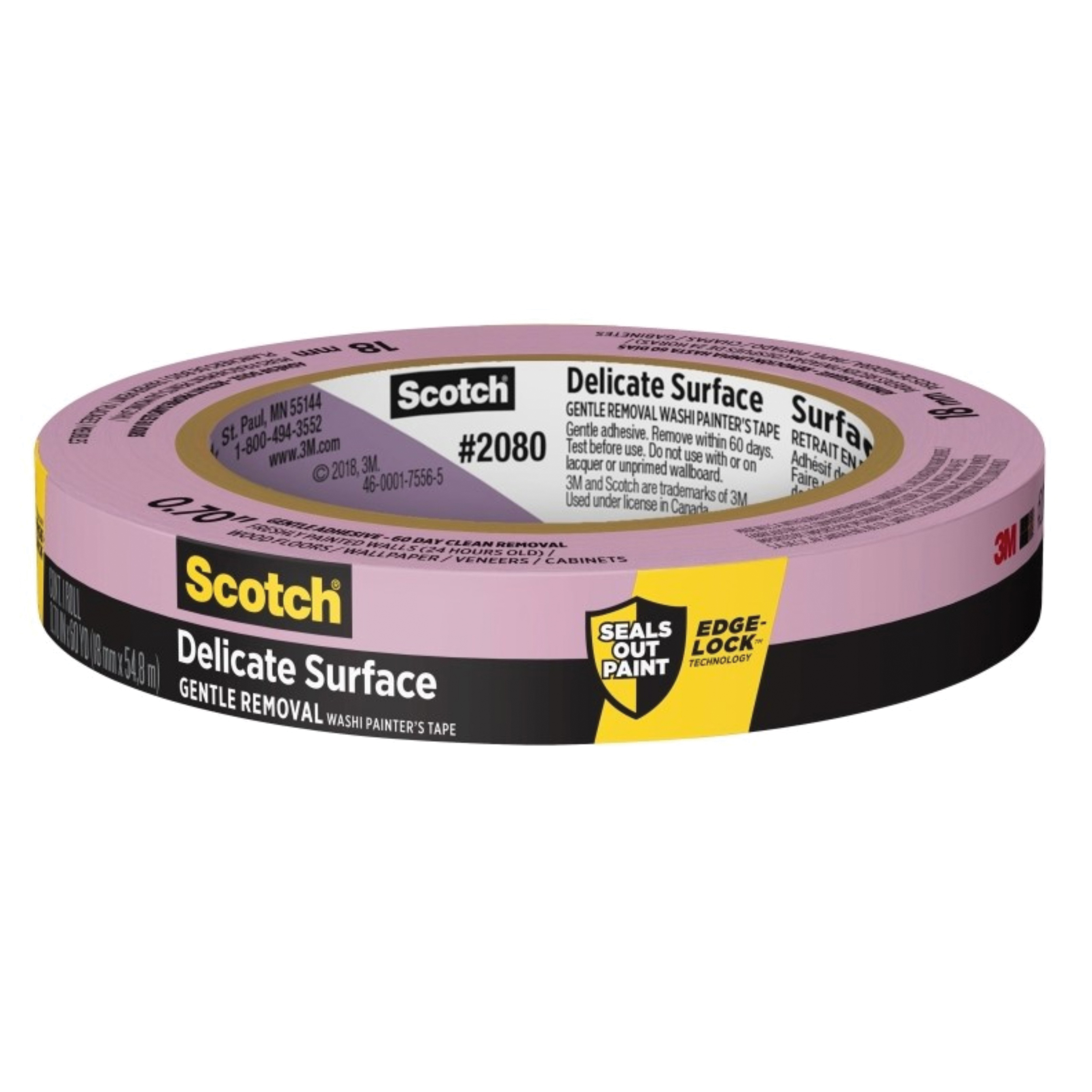 2080-18EC Masking Painter's Tape, 60 yd L, 0.7 in W, Pink