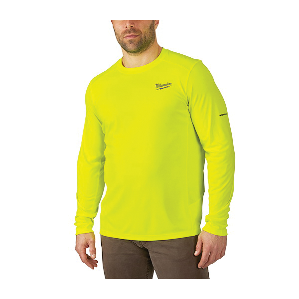 WORKSKIN Series 415HV-L Performance Shirt, L, Polyester, Hi-Vis Yellow, Long, Raglan Sleeve, Regular Fit