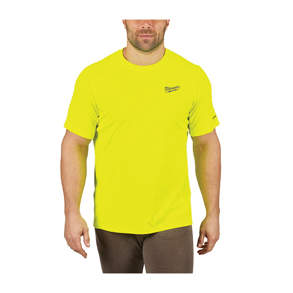 WORKSKIN Series 414HV-L Performance Shirt, L, Polyester, Hi-Vis Yellow, Raglan, Short Sleeve, Regular Fit