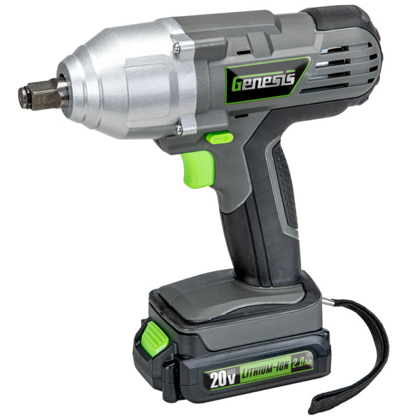 Genesis GLIW20AK Impact Wrench, Battery Included, 20 VDC, 18 months, 1/2 in Drive, Square Drive