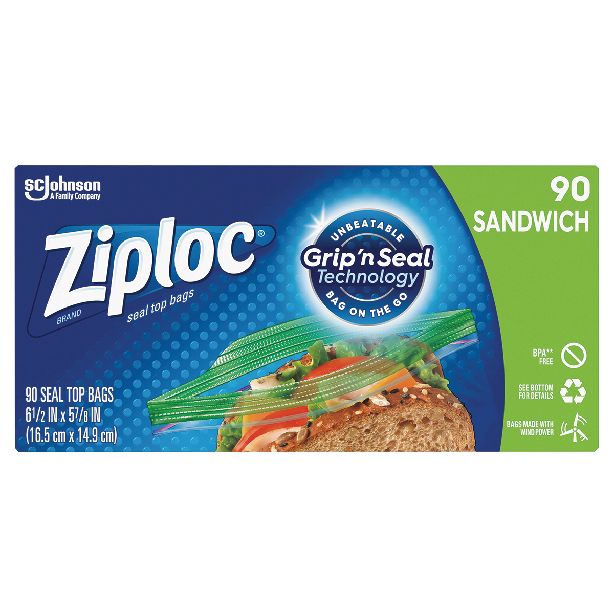 Ziploc 71147 Sandwich Bag, 90/PK