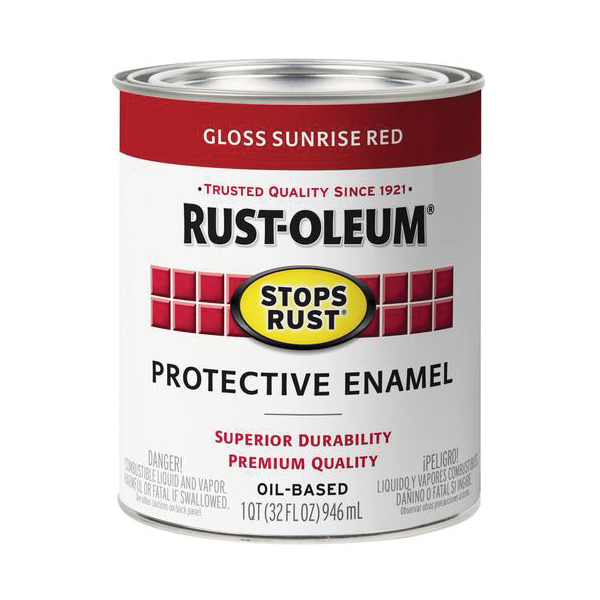 Rust-Oleum 353581 Rust Preventative Paint, Oil, Gloss, Sunrise Red, 1 qt, 80 to 175 sq-ft Coverage Area