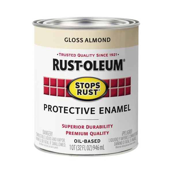 Rust-Oleum 353574 Rust Preventative Paint, Oil, Gloss, Almond, 1 qt, 80 to 175 sq-ft Coverage Area