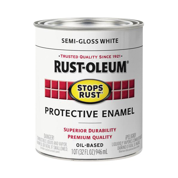 Rust-Oleum 353584 Rust Preventative Paint, Oil, Semi-Gloss, White, 1 qt, 80 to 175 sq-ft Coverage Area