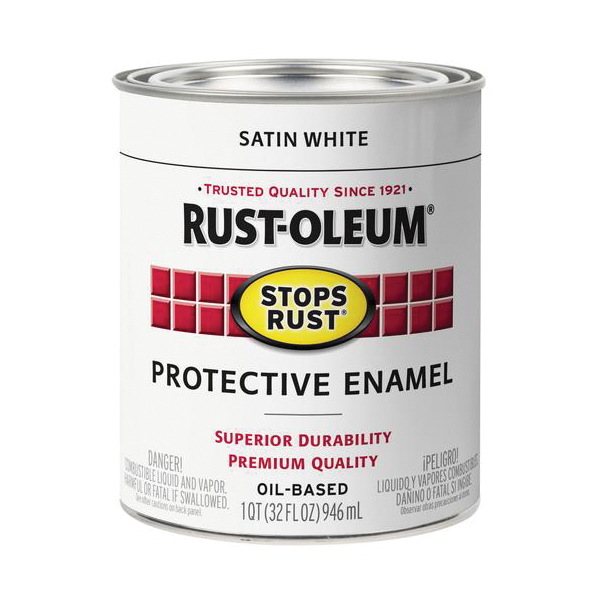 Rust-Oleum 353590 Rust Preventative Paint, Oil, Satin, White, 1 qt, 80 to 175 sq-ft Coverage Area