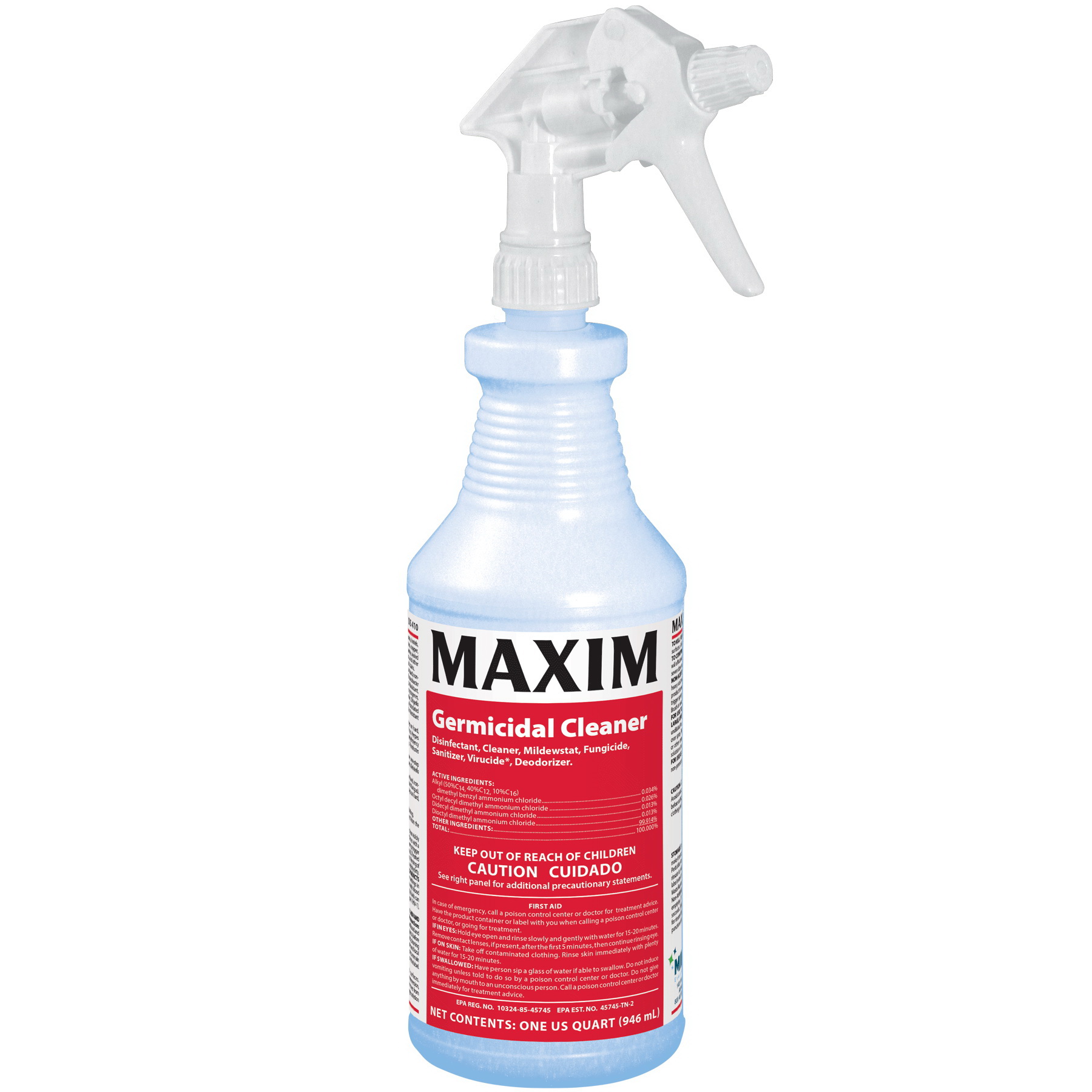 Maxim 041000-12 Germicidal Cleaner, 1 qt, Liquid, Lemon, Yellow - 1