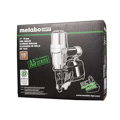 Metabo HPT NV75A5M Coil Nailer, 200 to 300 Nails Magazine, 15, 16 deg Collation, Plastic, Wire Collation, 0.064 scfm Air - 5