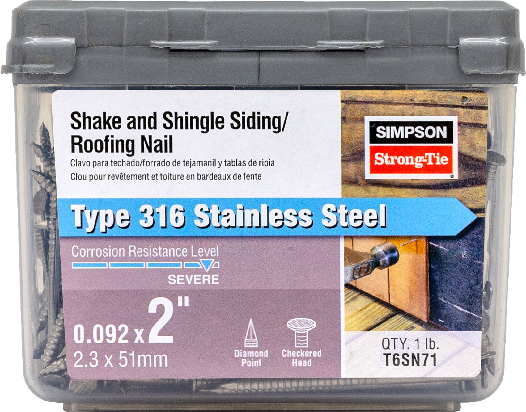 T6SN71 Shake and Shingle Siding Roofing Nail, 6D Penny, 2 in L, Checkered Head, 13 ga Gauge