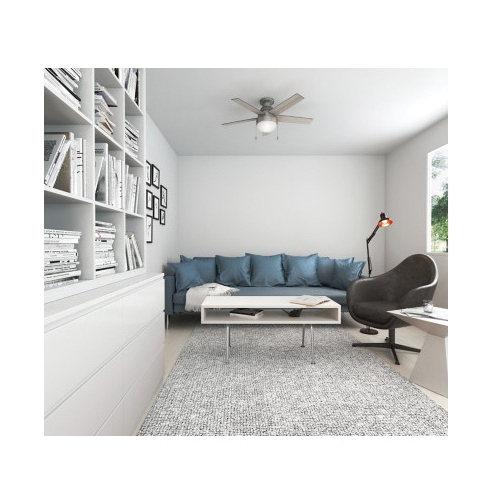 Anslee Low Profile Ceiling Fan, Hunter, with Light, 46 in Dia, Matte Silver - 2
