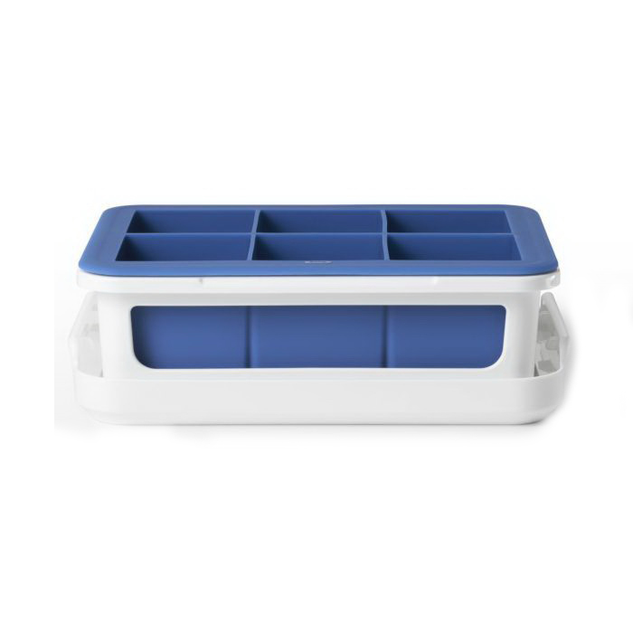 Good Grips 11154200 Covered Ice Cube Tray, 6-Compartment, Silicone, Blue/White, 7-1/4 in L, 5-1/8 in W, 2-1/2 in Thick - 1