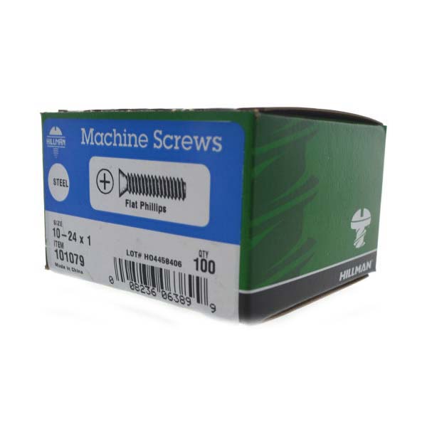 Machine Screw, Hillman, Zinc-Plated, Phillips-Drive, Flat-Head, #10-24 1 in - 5