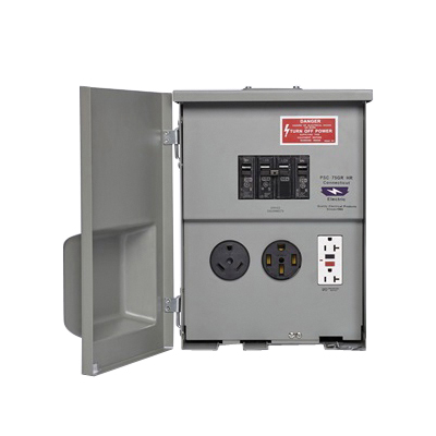 CESMPSC75GRHR RV/EV Power Outlet, 1-Phase, 80 A, 120/240 VAC, 6-Space, 4-Knockout, 3R Enclosure