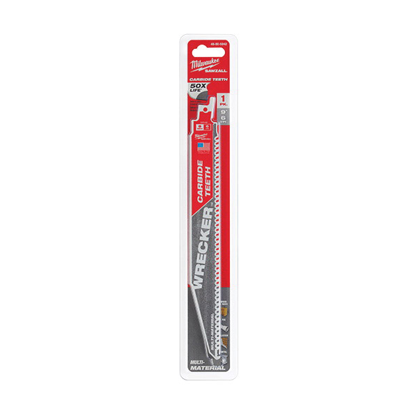Milwaukee WRECKER 48-00-5242 Reciprocating Saw Blade, 9 in L, 6 TPI, Carbide Cutting Edge