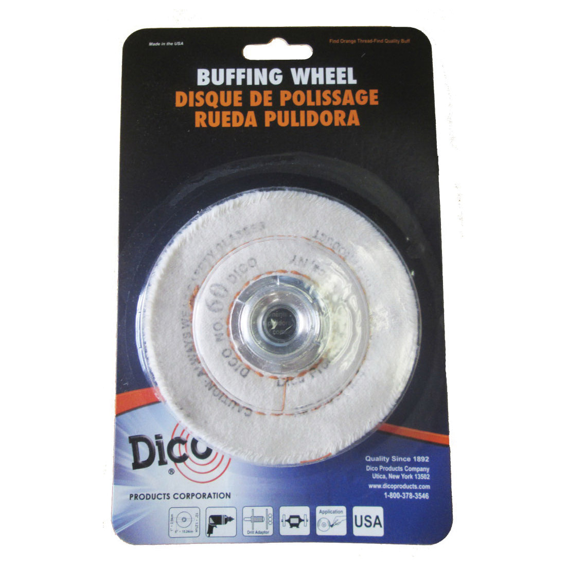 Dico 527-60-4 Buffing Wheel, 1 in Arbor, 4 in Dia Wheel, Canton Flannel Abrasive, 15 Number of Plys - 2