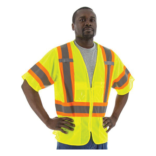 Majestic 75-3301/X1 Mesh Vest with Dot Striping, XL, Polyester, High-Visibility Yellow, Zipper - 3