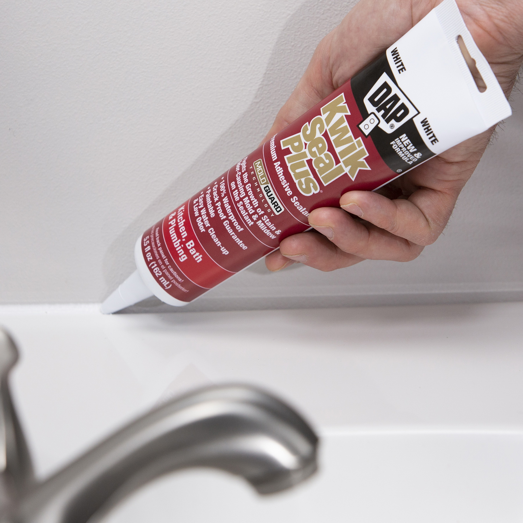 DAP KWIK SEAL PLUS 18536 Kitchen and Bath Adhesive Sealant, Biscuit, 40 to 120 deg F, 5.5 fl-oz Tube