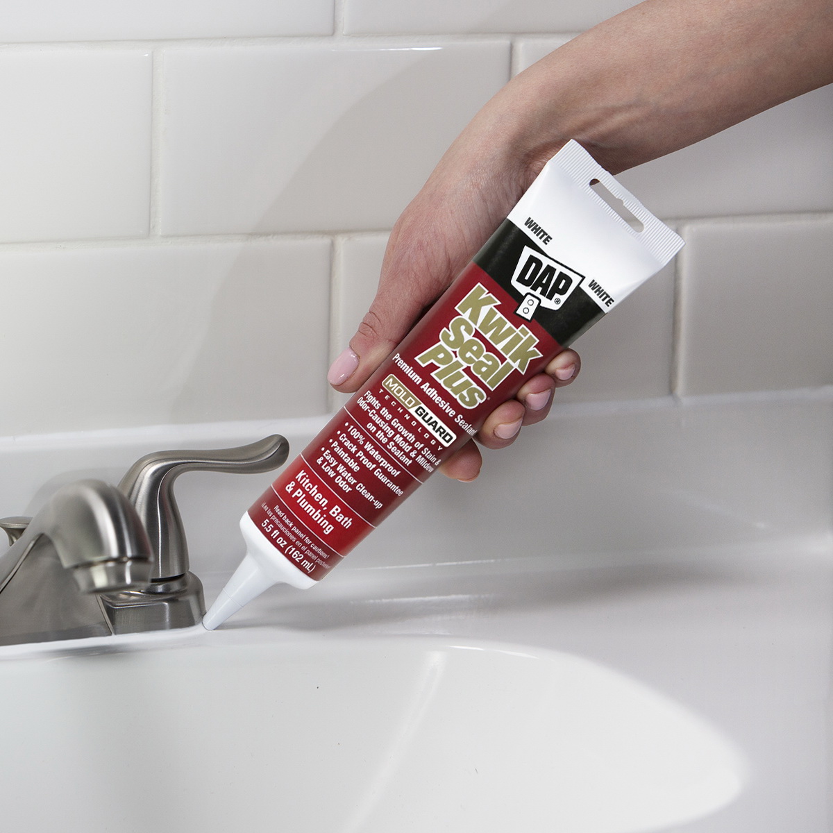 DAP KWIK SEAL PLUS 18536 Kitchen and Bath Adhesive Sealant, Biscuit, 40 to 120 deg F, 5.5 fl-oz Tube