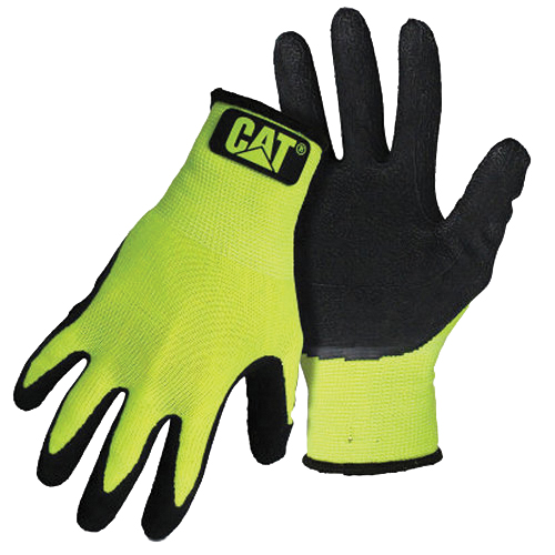 CAT017418M High-Visibility Coated Gloves, M, Knit Wrist Cuff, Latex Coating, Polyester Glove, Green