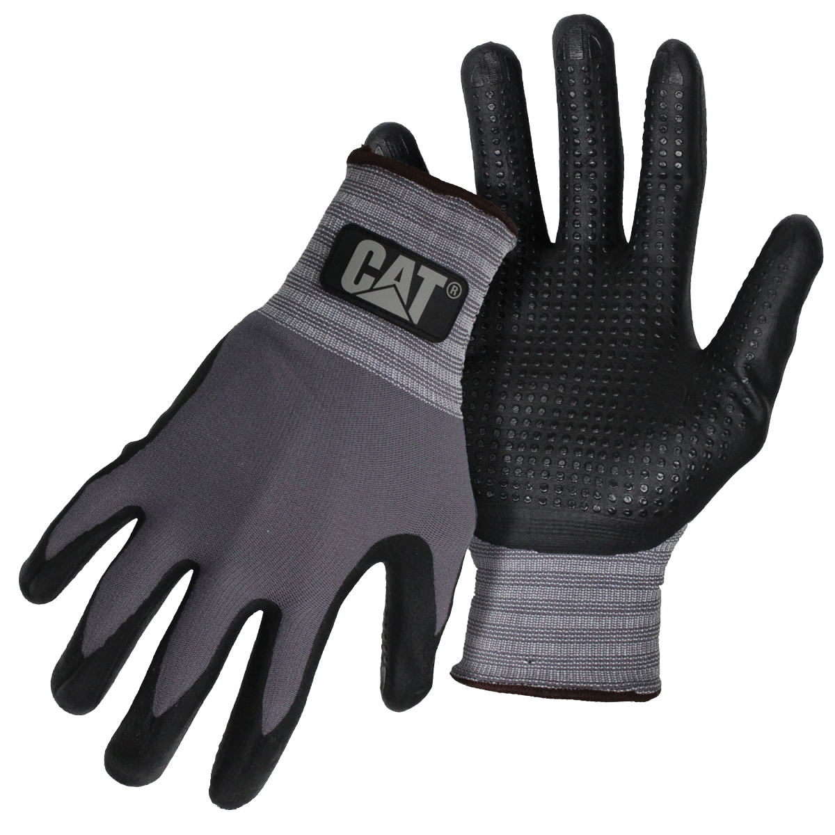 CAT CAT017419M Work Gloves, M, Extended Knit Wrist Cuff, Nitrile/Nylon, Gray