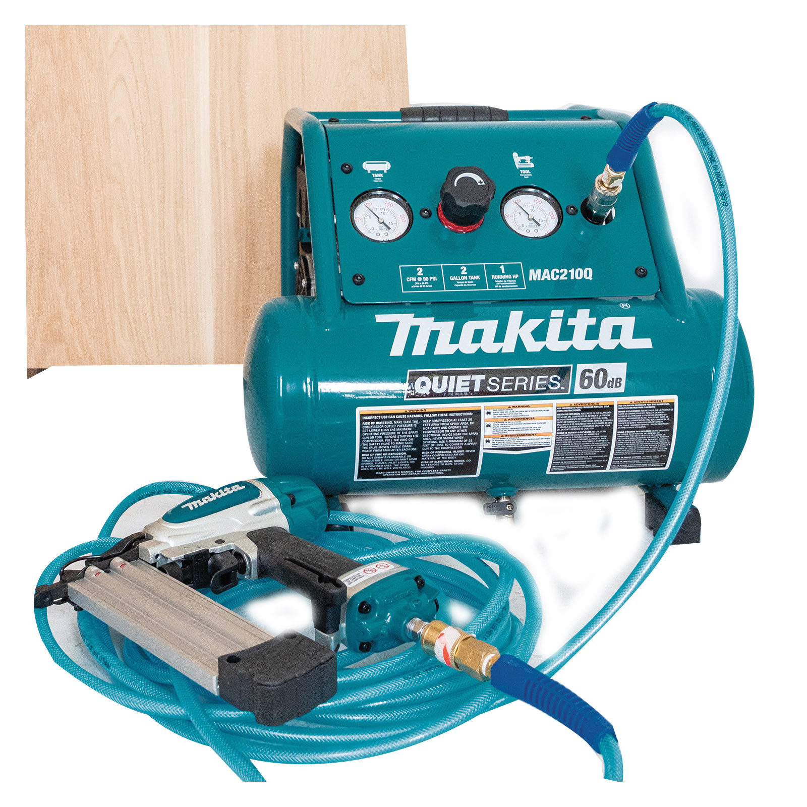 Air Compressor, Makita, Quiet Series, Horizontal, 2 Gallon Portable Electric, 135 PSI Max, 2 CFM @ 90 PSI - 2