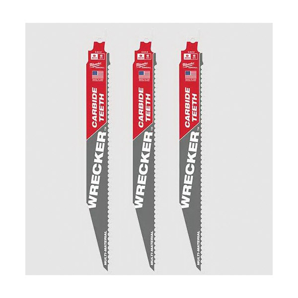 SAWZALL 48-00-5342 Series Reciprocating Saw Blade, Applicable Materials: Cast Iron, Wood, 1 in W, 9 in L, 3/PK