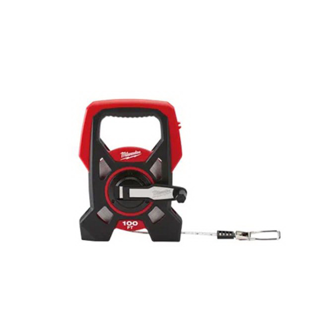 48-22-5201 Long Tape, 100 ft L Blade, 1/2 in W Blade, Steel Blade, Plastic Case, Black/Red Case