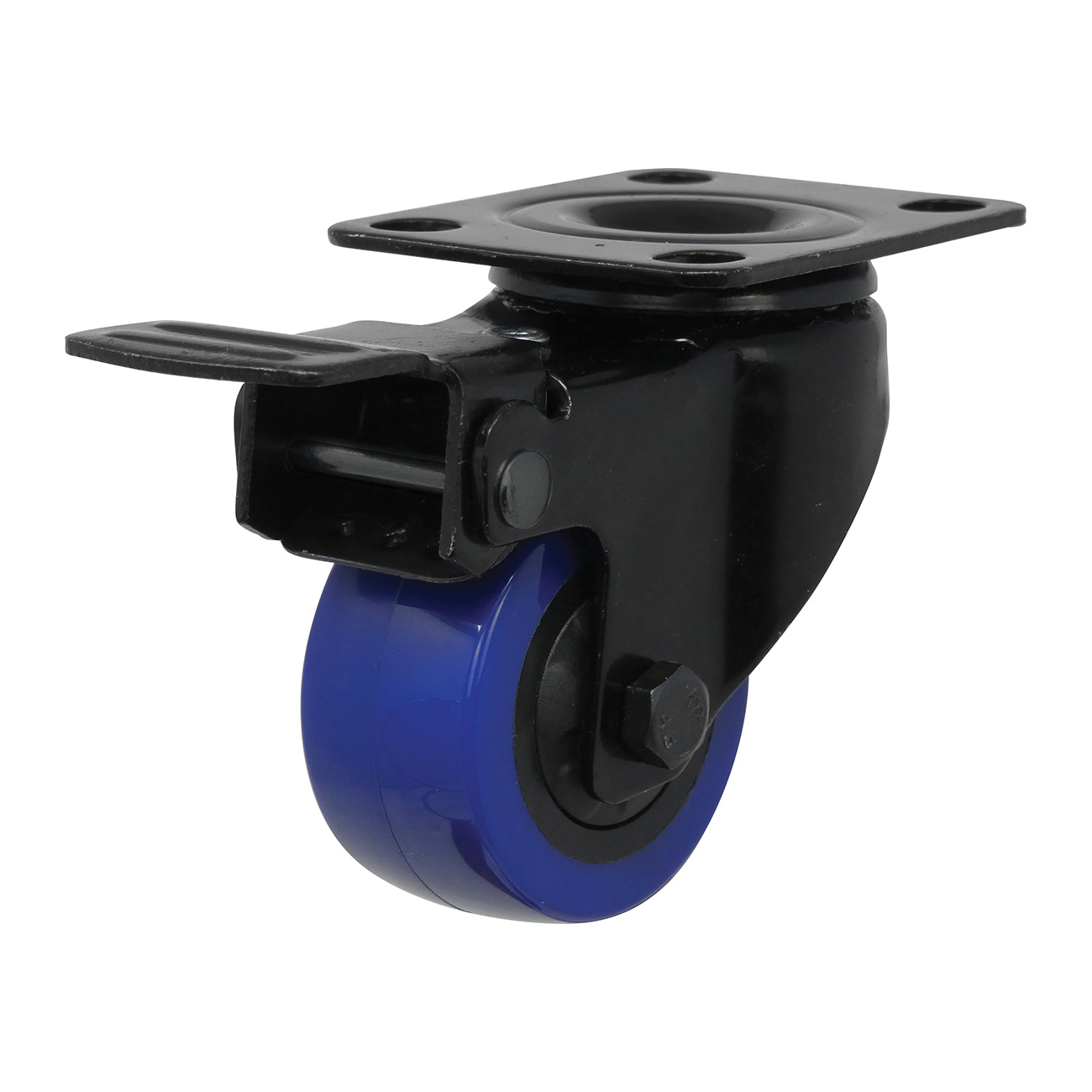 3658 Swivel Caster with Brake, 2 in Dia Wheel, TPU Wheel, Black/Blue, 135 lb