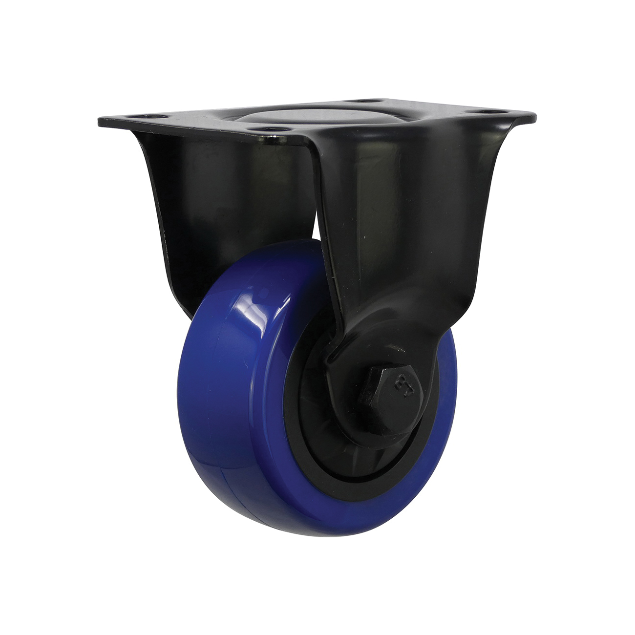 3659 Rigid Caster, 3 in Dia Wheel, TPU Wheel, Black/Blue, 225 lb, Polypropylene Housing Material