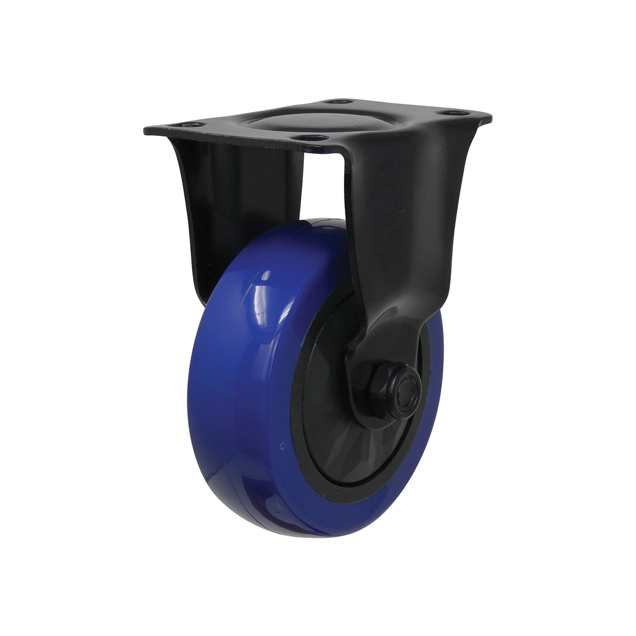 3662 Rigid Caster, 4 in Dia Wheel, TPU Wheel, Black/Blue, 300 lb, Polypropylene Housing Material