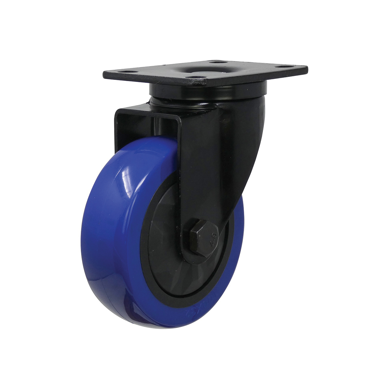3663 Swivel Caster, 4 in Dia Wheel, TPU Wheel, Black/Blue, 300 lb, Polypropylene Housing Material