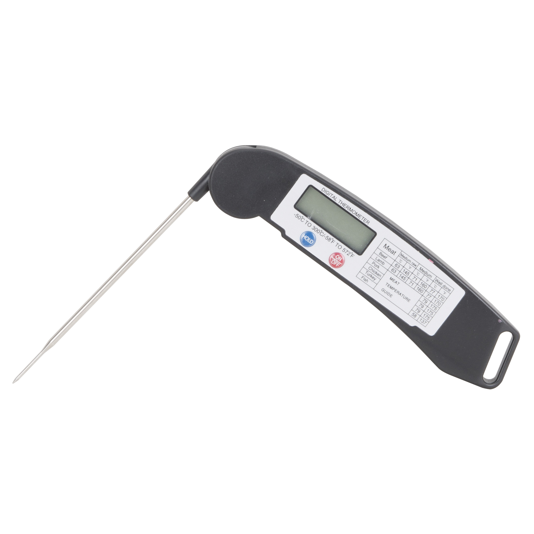 BBQ-37248 Thermometer, -58 to 572 deg F, Digital Display, Stainless Steel Probe Material, Black