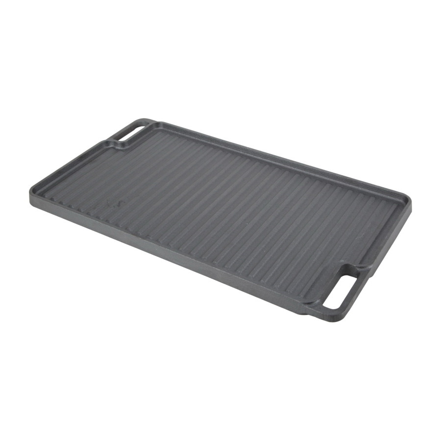 Grill Plate, 17-3/4 in L, Steel, Black, Build-in Handle