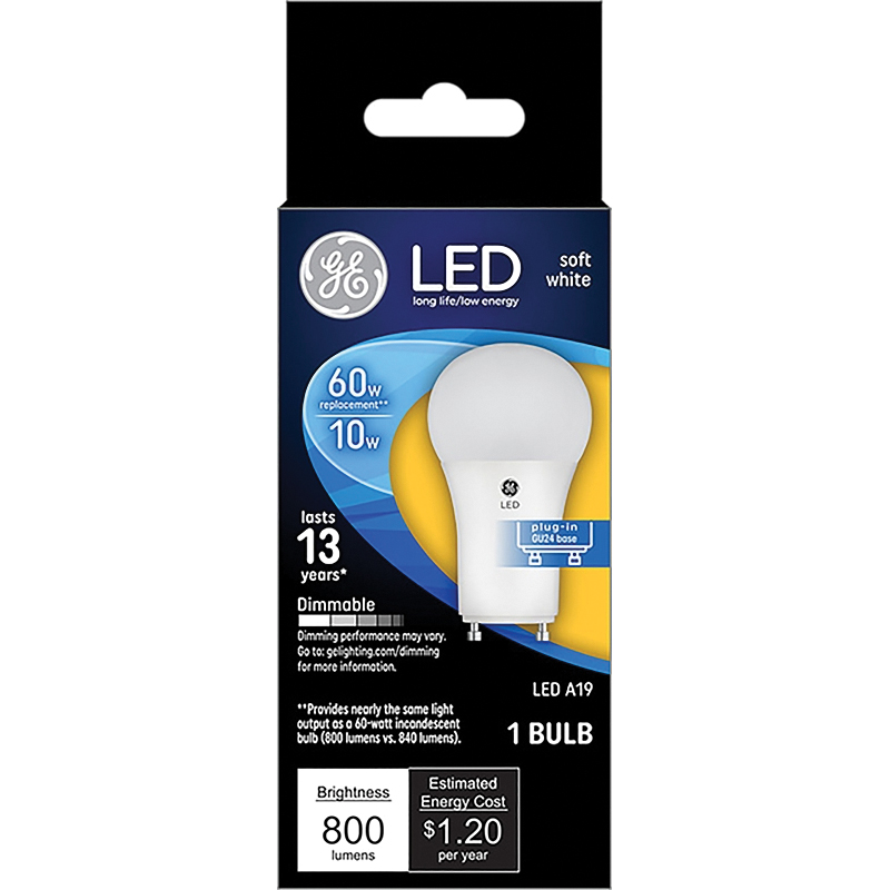 44775 LED Bulb, General Purpose, A19 Lamp, GU24 Lamp Base, Dimmable, 10 Watt