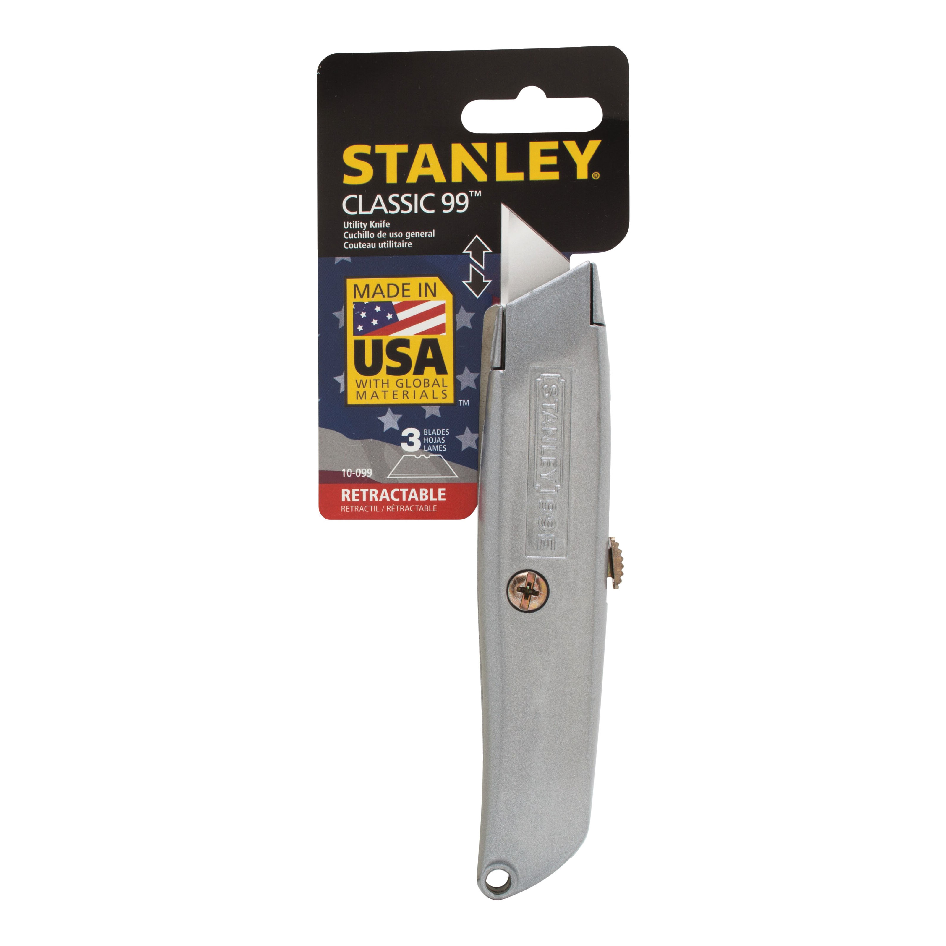 STANLEY Classic 99 Series 10-999 Retractable Utility Knife, Carbon Alloy Steel Blade, Gray Handle