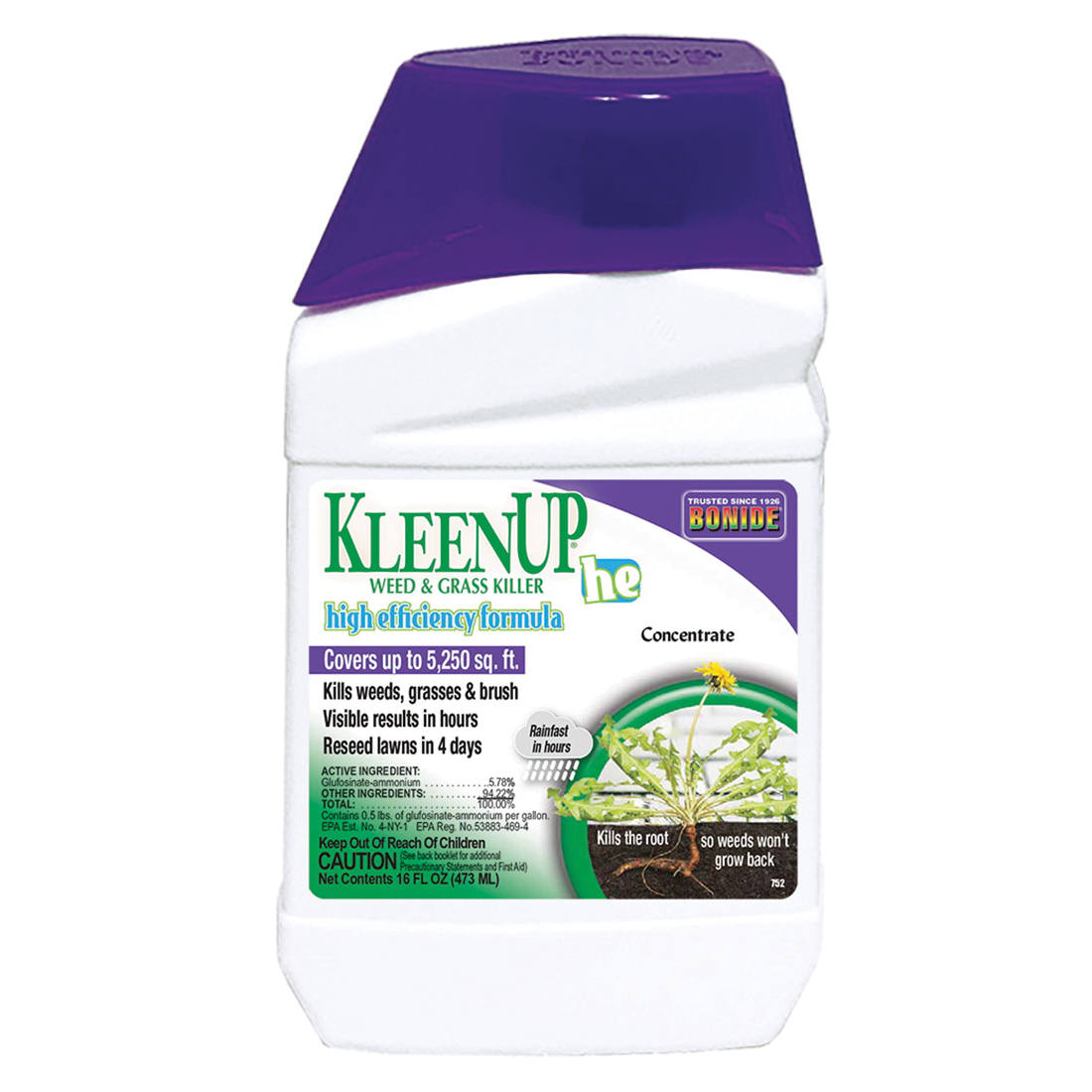 KleenUp he 752 Weed and Grass Killer Concentrate, Liquid, Amber/Light Brown, 1 pt