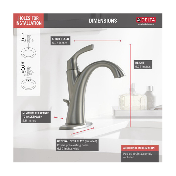 Sandover Bath Faucet, Delta, 1-Handle, Brushed Nickel - 4