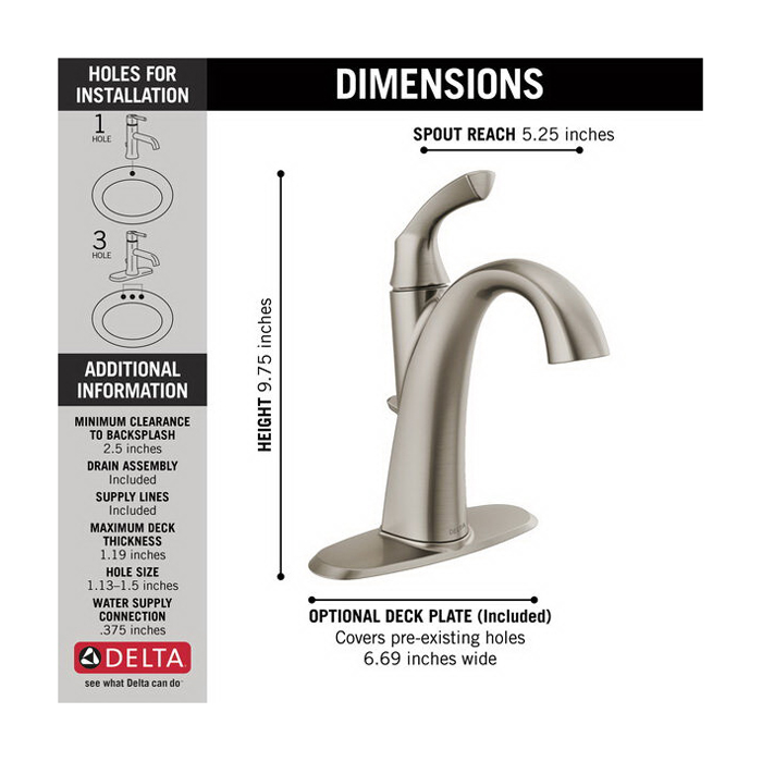 Sandover Bath Faucet, Delta, 1-Handle, Brushed Nickel - 5