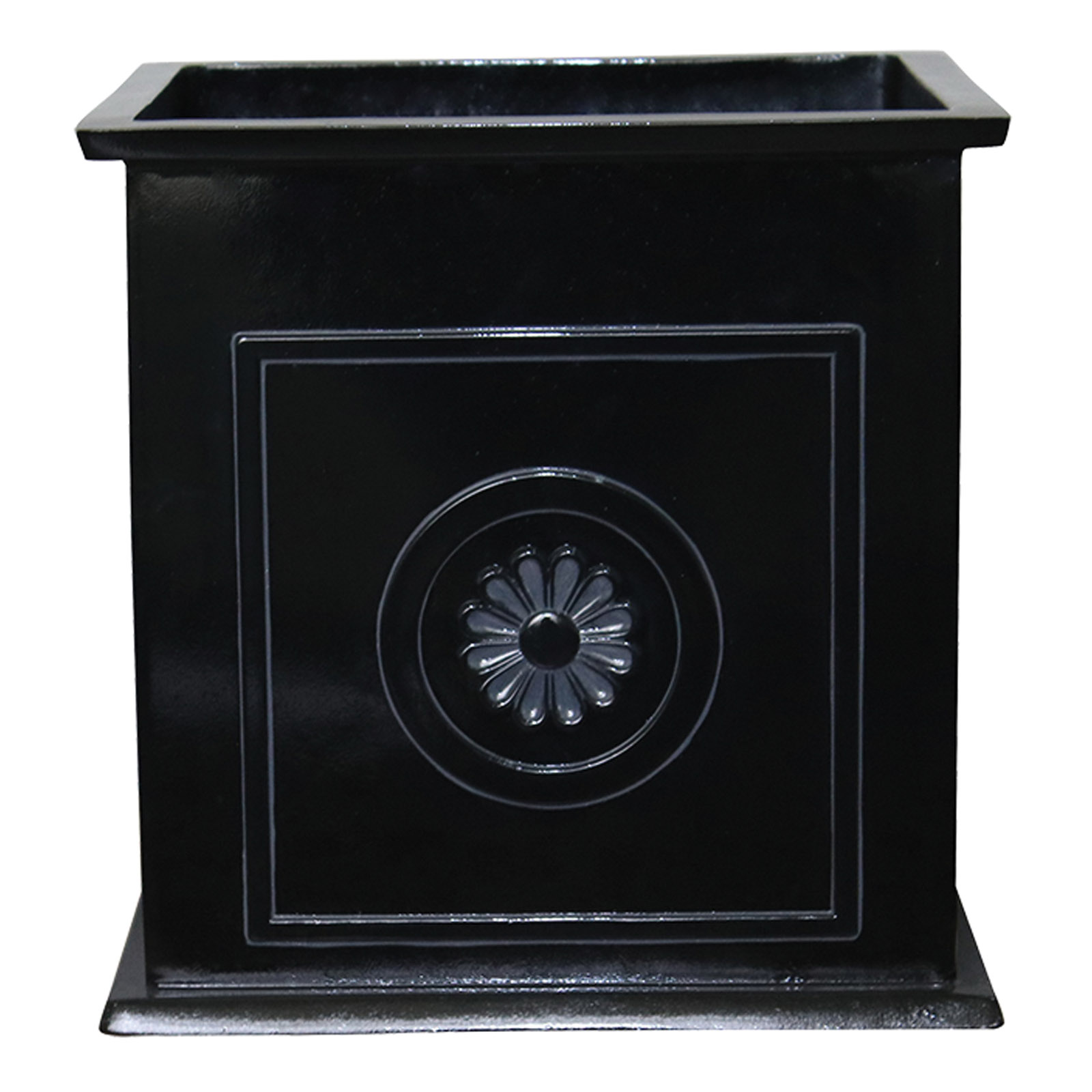 CMX-042426 Planter, 16 in H, 16 in W, 16 in D, Square, Floral Medallions Design, Ceramic/Resin Composite