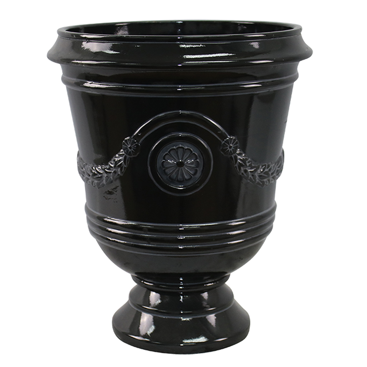 CMX-042464 Porter Urn, 18 in H, 15-1/2 in W, 15-1/2 in D, Ceramic/Resin Composite, Black, Gloss