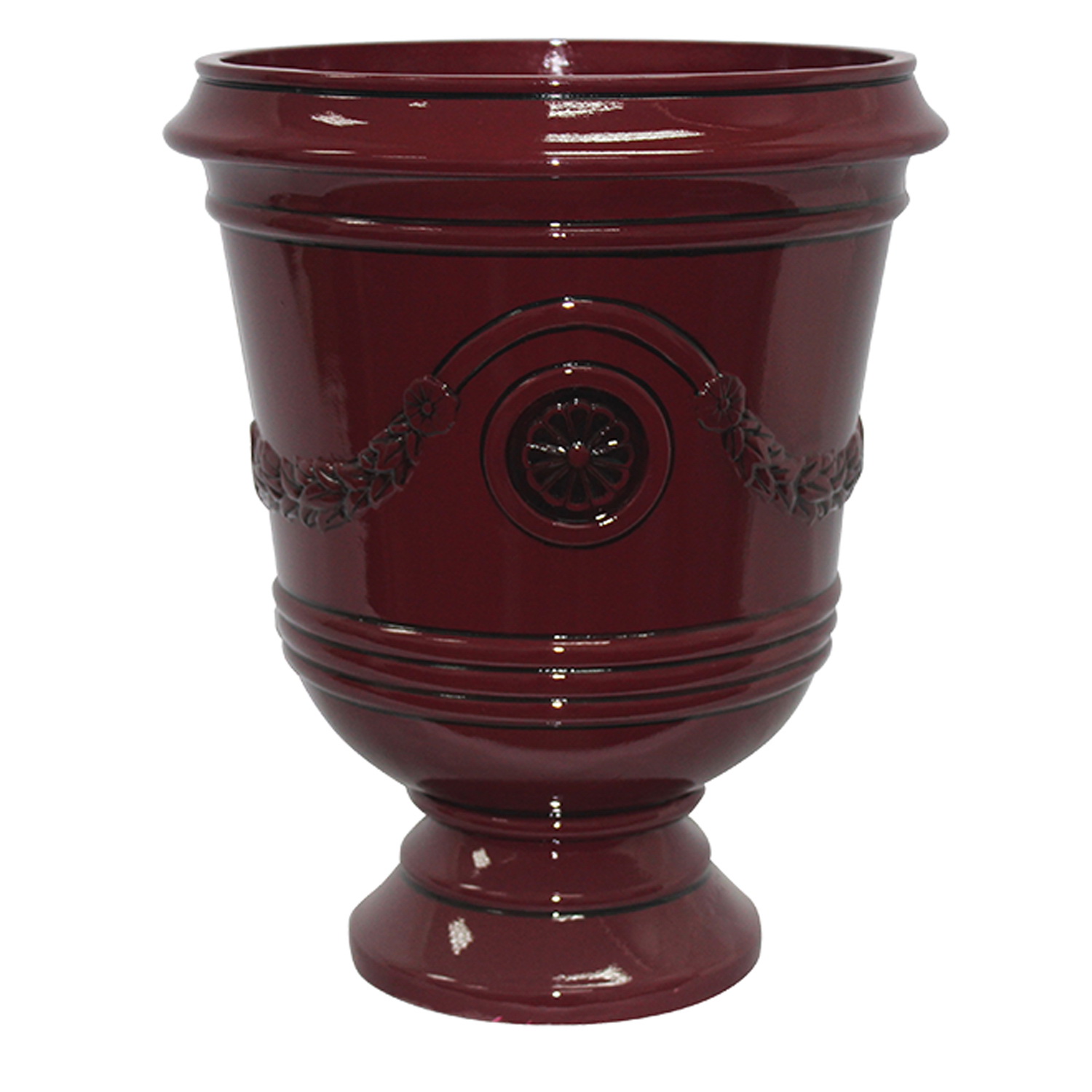 CMX-047025 Porter Urn, 18 in H, 15-1/2 in W, 15-1/2 in D, Ceramic/Resin Composite, Oxblood, Gloss