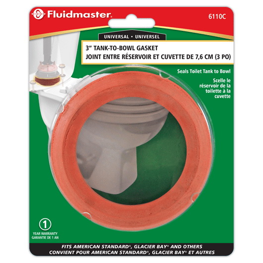 Fluidmaster 6110 Tank-to-Bowl Gasket, 3 in Dia, Foam Rubber, Red, For: American Standard Toilet
