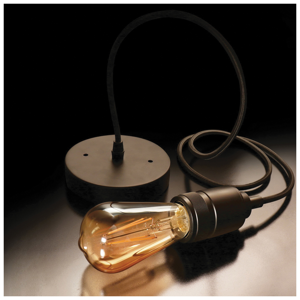 Feit Electric PN/BLK Industrial Style Pendant Light Fixture, 1-Lamp, LED Lamp, Metal Fixture, Black Fixture - 1