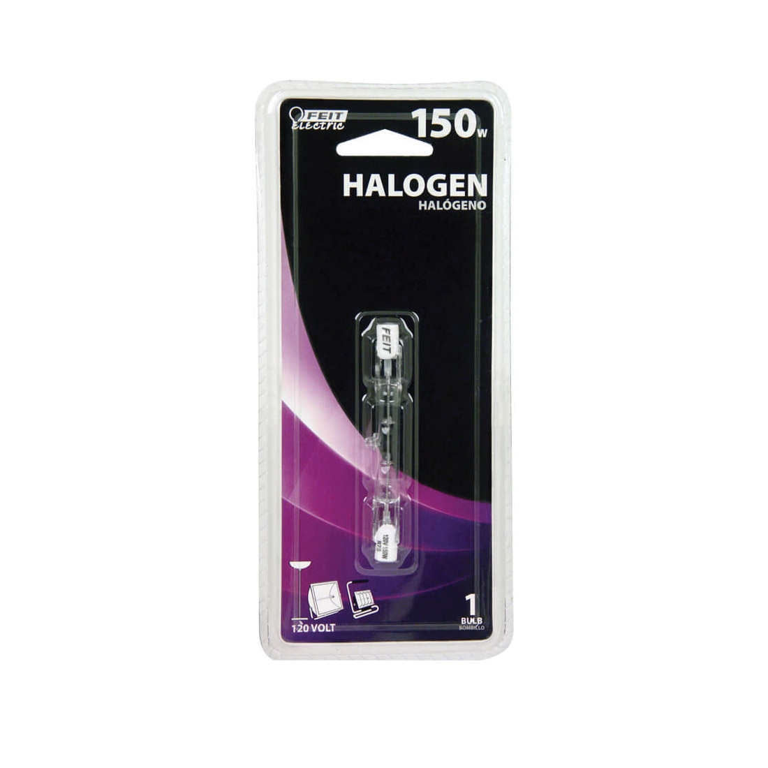 150 Watt Halogen T3 Bulb, Feit Electric, J Type Lamp, R7S Base, 2000 Lumens, 3000K Warm White, Dimmable, 2PK - 2