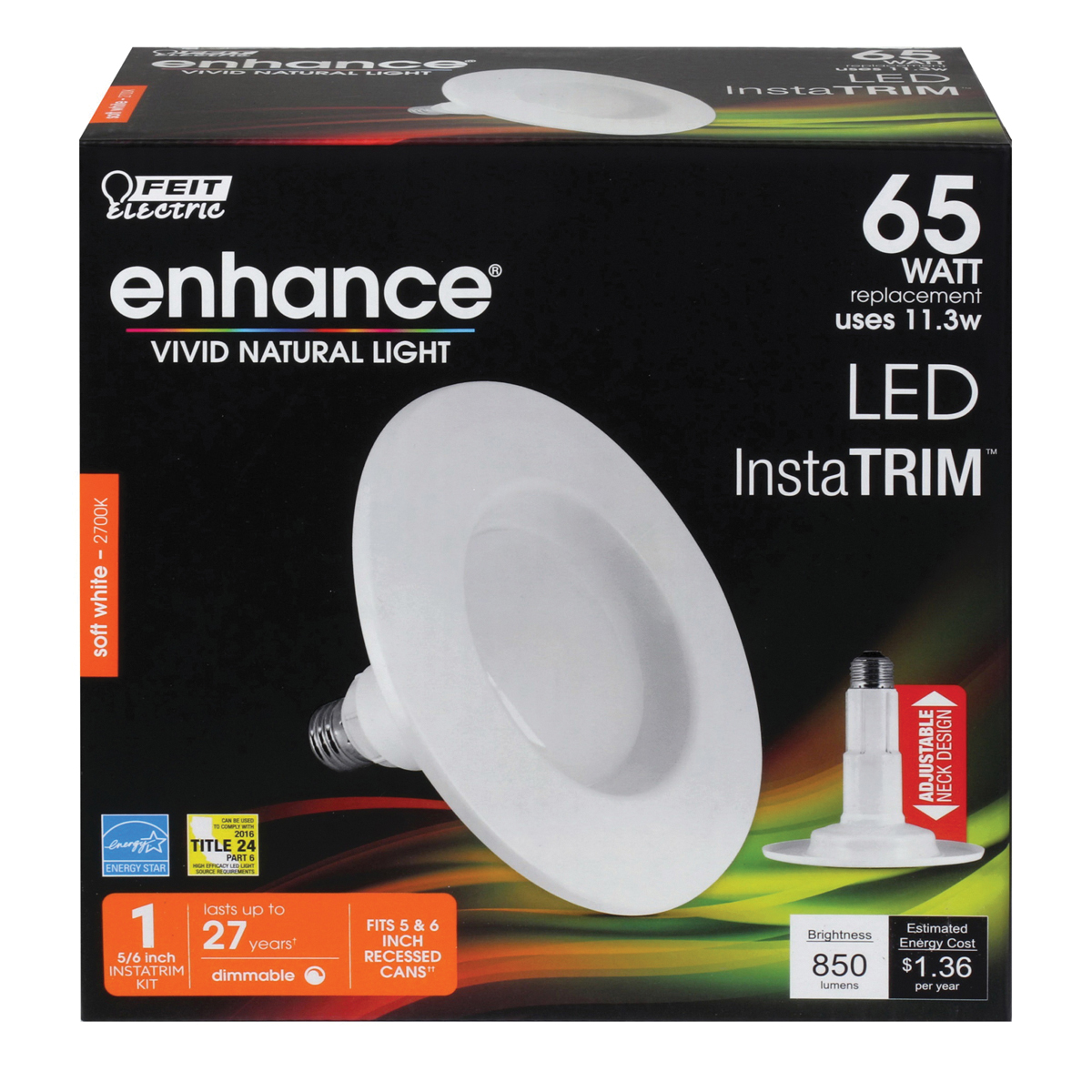 Feit Electric LEDR56/927CA/MED Recessed Downlight, 850 Lumens, 7.5 in Dia x 4.7 in L Dimensions, 11.3 W, 120 VAC