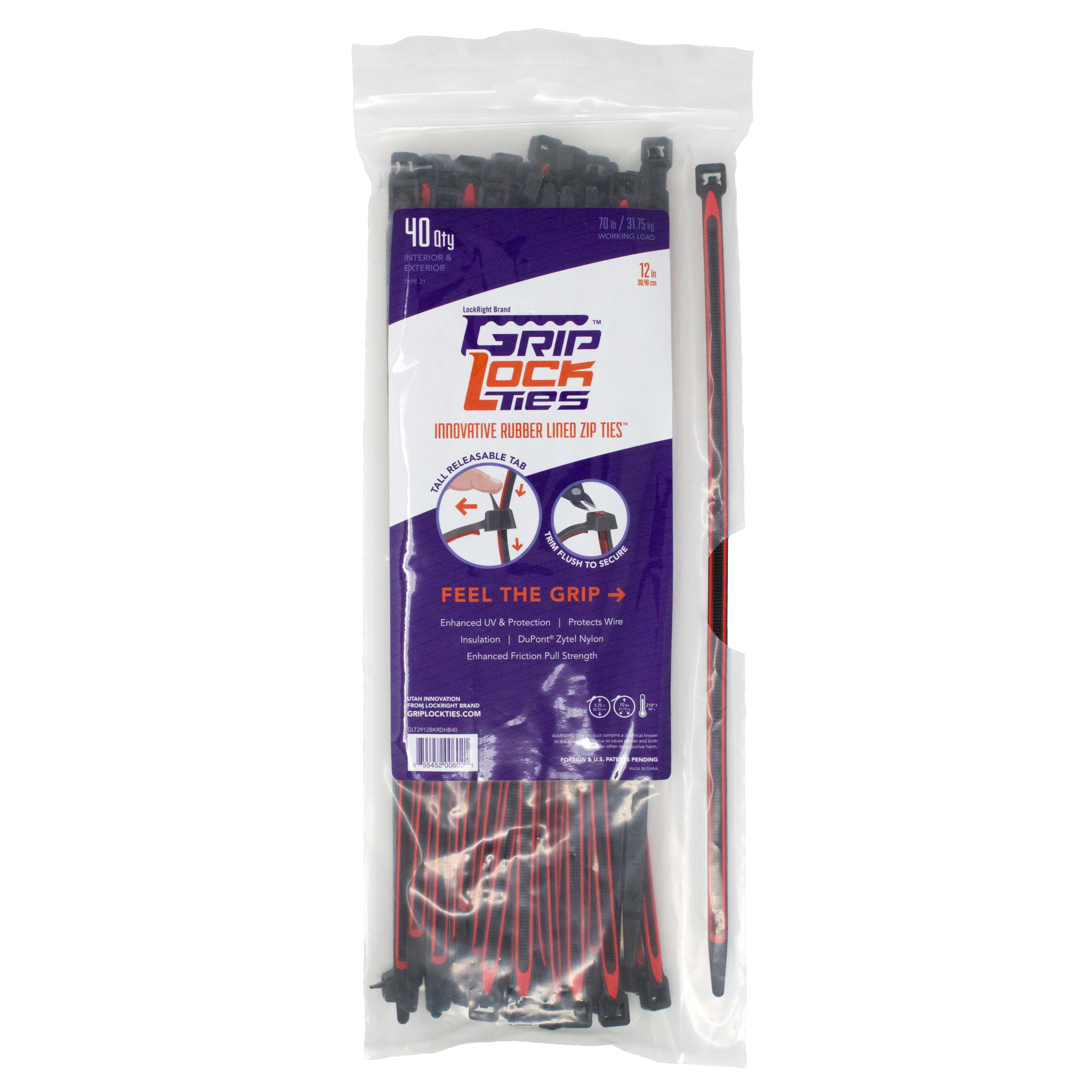 Griplockties GLT2912BKRDHB40