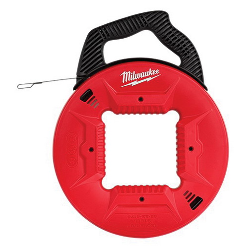 48-22-4176 Fish Tape, 1/8 in W Tape, 120 ft L Tape, Steel Tape, Black/Red Case