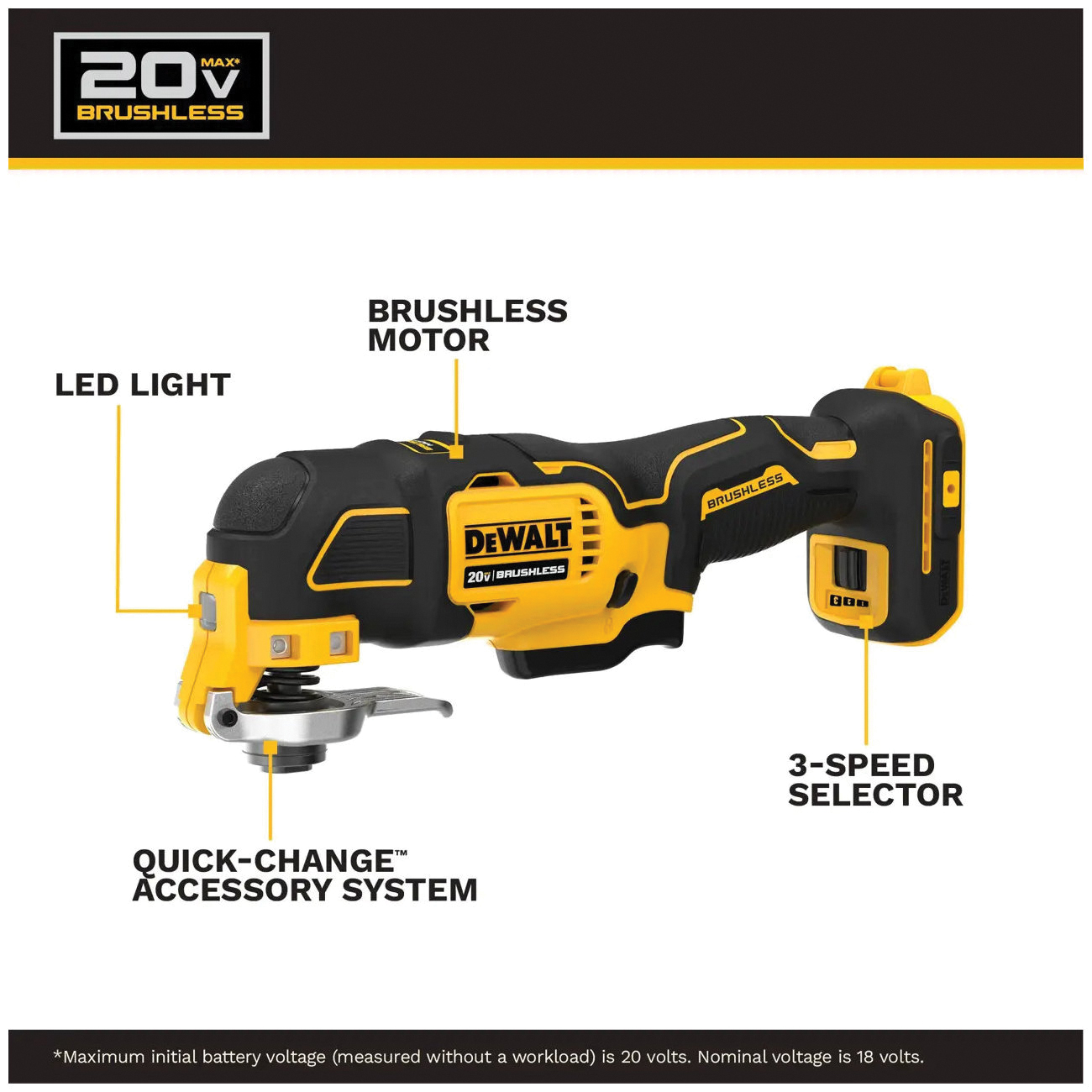 DEWALT 20V MAX XR DCS356C1 Cordless Oscillating Multi-Tool Kit, Battery Included, 20 V, 1.5 Ah, 20,000 opm OPM - 5