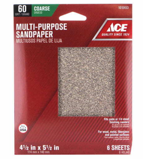 ACE 1010453 Sandpaper, 4-1/2 in W, 5-1/2 in L, 60 Grit, Coarse, Aluminum Oxide Abrasive, Paper Backing - 2