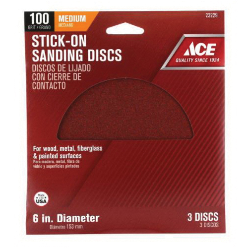 ACE 23229 Sanding Disc, 6 in Dia, 100 Grit, Medium, Aluminum Oxide Abrasive - 2