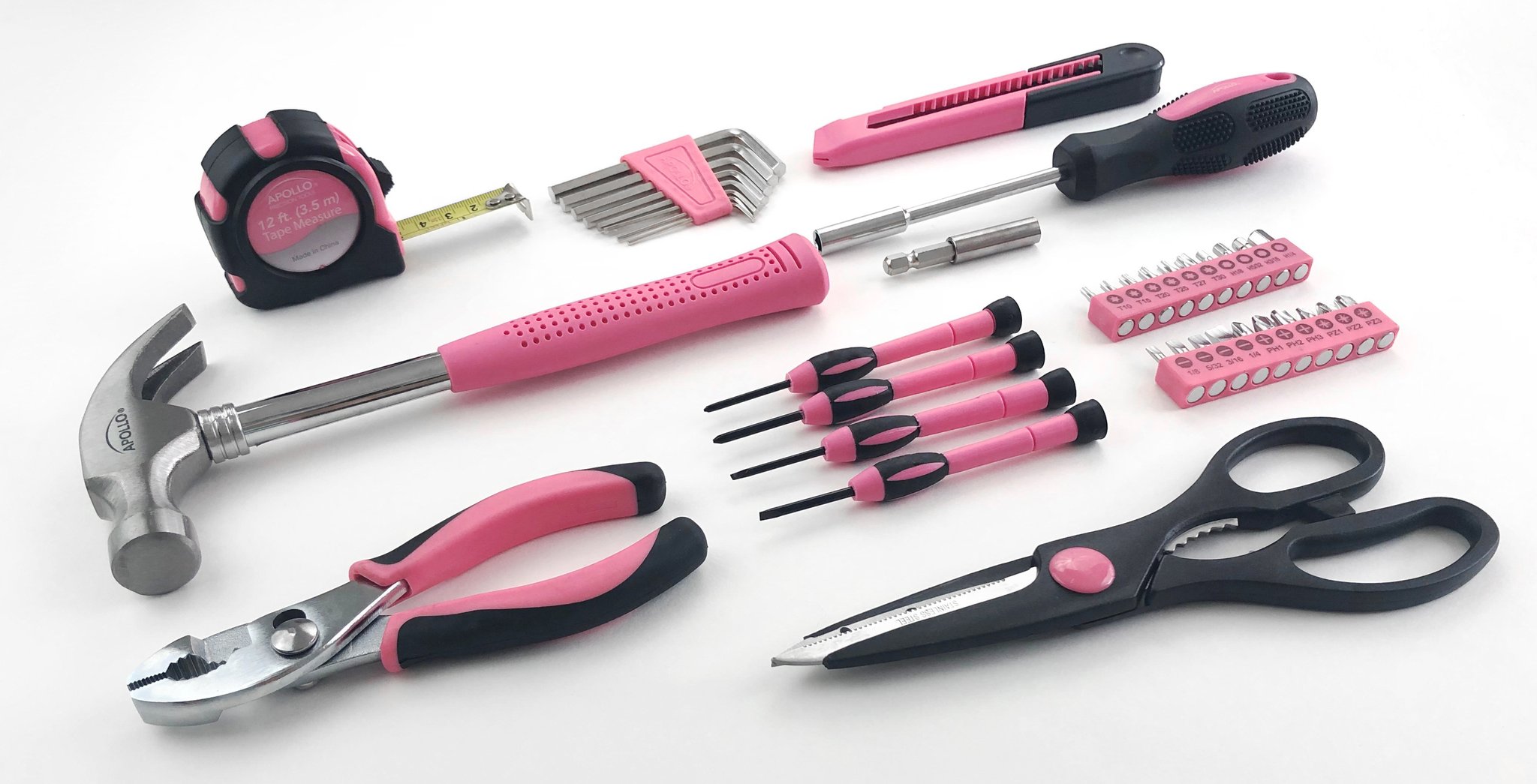 Household Hand Tool Set, Apollo Precision Tools, 39-Piece, Pink Grips - 3